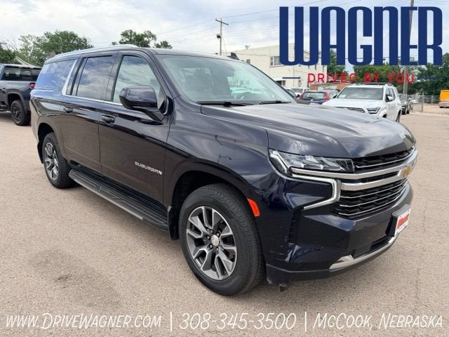 2021 Chevrolet Suburban LT in Midnight Blue Metallic — front three-quarter view