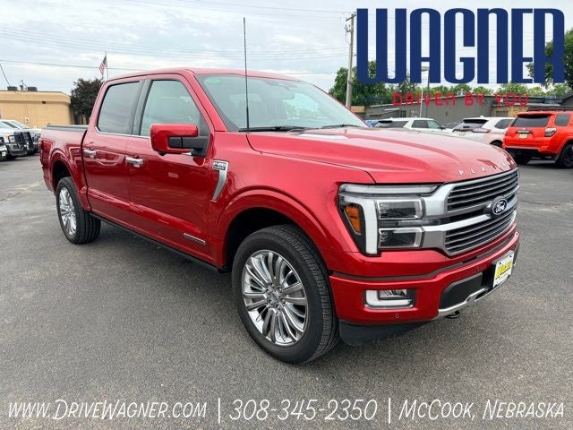 2025 Ford F-150 Platinum in Red Metallic — front three-quarter view