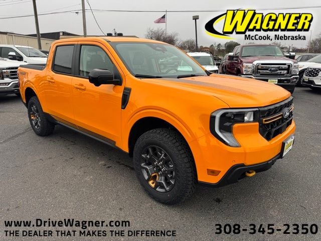 2026 Ford Maverick Tremor in Orange Fury Metallic Tri-Coat — front three-quarter view